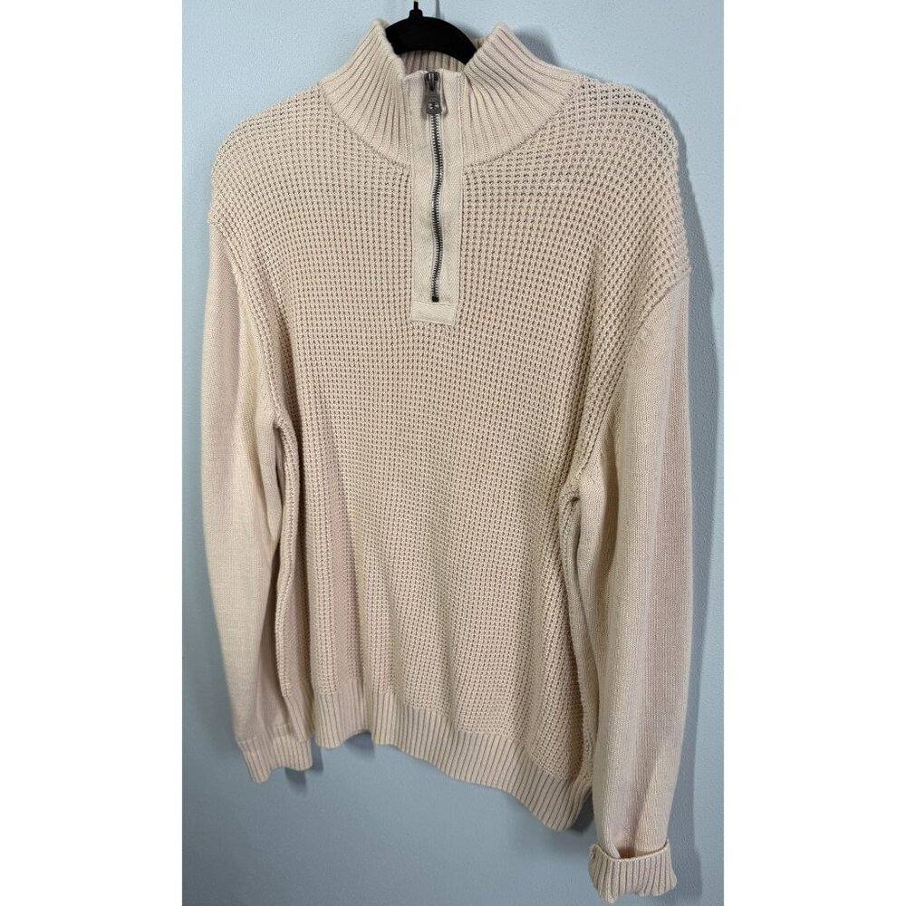Weatherproof Vintage Sweater Mens Medium‎ Cream Waffle Knit 1/4 Zip Pullover